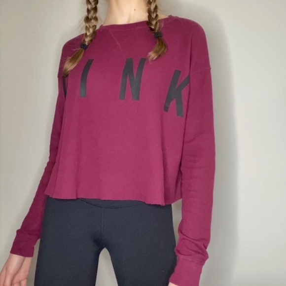 ⭐️2/$35⭐️ Victoria’s Secret PINK Maroon Long Sleeve Waffle Knit Top - Picture 1 of 7